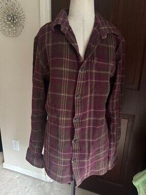 No Boundaries burgundy check print heavier shacket Medium